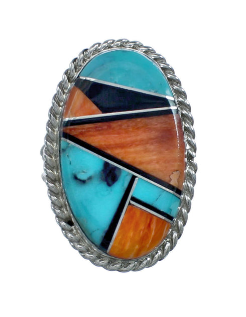Native American Sterling Silver Multicolor Inlay Ring Size 7 NN20601